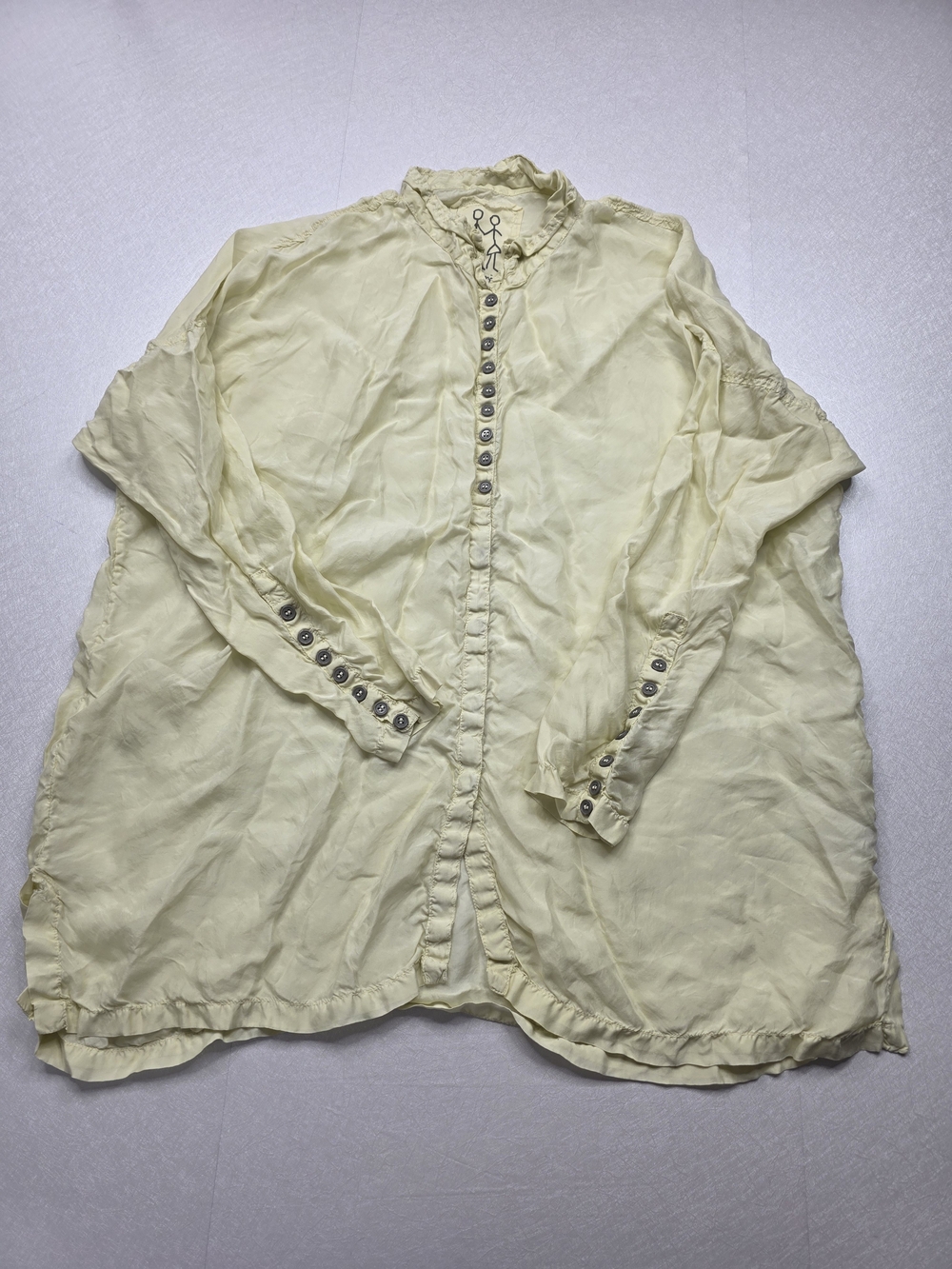 Vintage Johnny Was Pete & Greta Cupro Silk Button Down Tunic Shirt - Pale Yellow